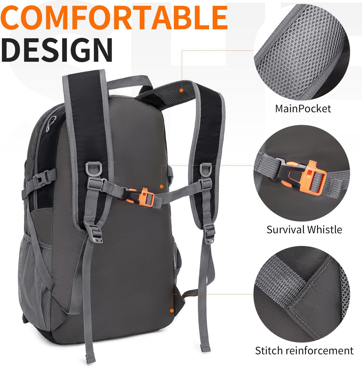 40L Hiking Backpack Lightweight Daypack Waterproof Travel Camping Backpack for Men Women Sport Packable - Roamly