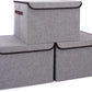 Large 17" 42 Quarts Collapsible Stackable Storage Bins with Lids [3-Pack] Foldable Fabric Linen Storage Boxes Cube, Closet Organizer Baskets with Label for Home (16.7 x 12 x 12, Gray)