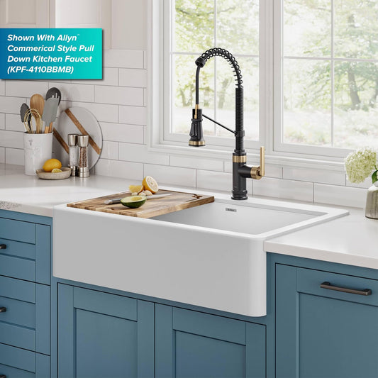 KRAUS Bellucci 33” Workstation Drop In Retrofit Farmhouse Single Bowl Granite Kitchen Sink in White with Accessories
