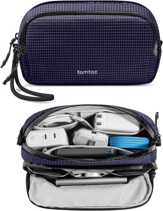 tomtoc Electronic Organizer Travel Case Performance, Water Resistant Dual Compartment Cable Organization Storage Bag for Charger, Cord, Phone, Hard Drive, Power Bank, Accessories Travel Essentials - Roamly