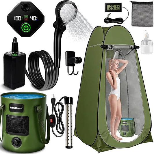 Portable Camping Shower, 6000mAh Rechargeable Shower Pump, Large Capacity Foldable Bucket, 6' 7" Filtered Shower Head, Summer Beach, Outdoor Camp Showering, Hiking, Pet Bath, RV Car Wash, Water Plant