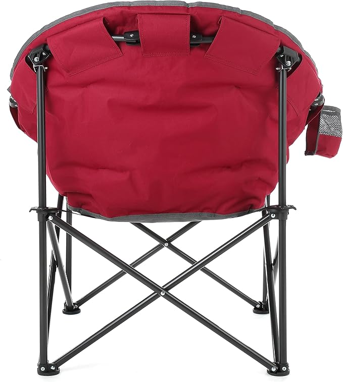 ARROWHEAD OUTDOOR Oversized Heavy-Duty Club Folding Camping Chair with Pocket, Cup Holder, Portable, Padded, Moon, Round, Saucer, Supports 330lbs, Carrying Bag