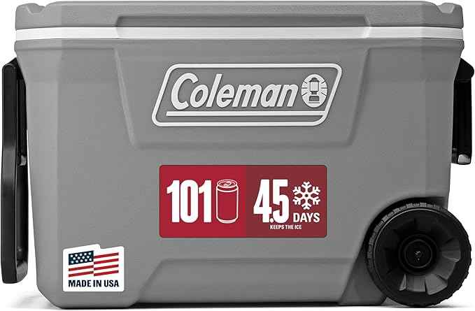 Coleman Classic Series Insulated Portable Rolling Cooler with Wheels, Leak-Resistant Outdoor Hard Cooler Keeps Ice up to 5 Days, 62-Quart