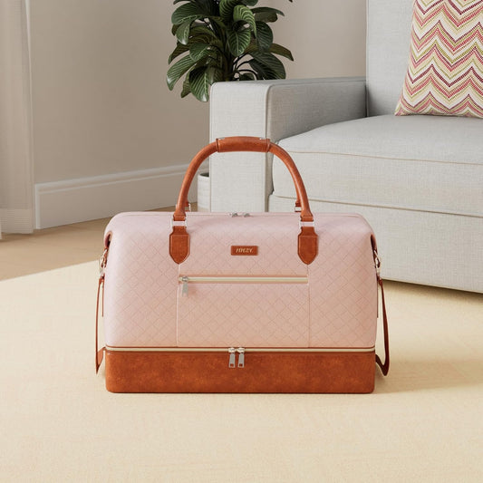 Weekender Bag for Women, Travel Duffel Bag Carry On Overnight Bag with Shoe Compartment Large Nylon Travel Weekend Tote Bag - Roamly