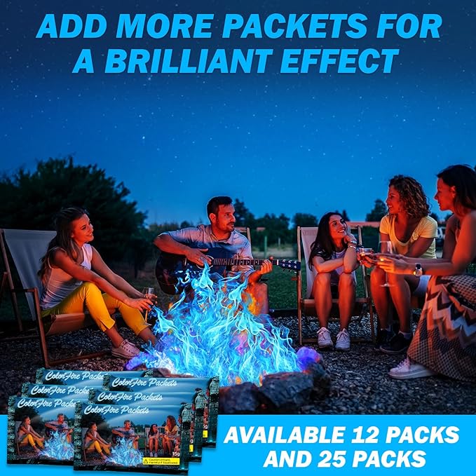 25 Pack Colorful Flames Color Fire Packets Fire Pit for Campfire,Fire Color Packets Camping Accessories for Kids & Adults,Outdoor Fire Changing Flame Powder. (25 Packets)