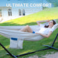 PNAEUT Double Hammocks with Stand for Outside, Portable Space Saving Heavy-Duty Steel Stand for Indoor Outdoor Patio with Carrying Bag, 450 lbs Capacity (Beige)