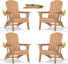 Folding Adirondack Chair - Extended Ergonomic Backrest, Cup Holder - Easy Assembly - Durable HDPE Plastic, Weather Resistant & Maintenance-Free - Lawn, Patio, Deck Supports 380lbs Teak