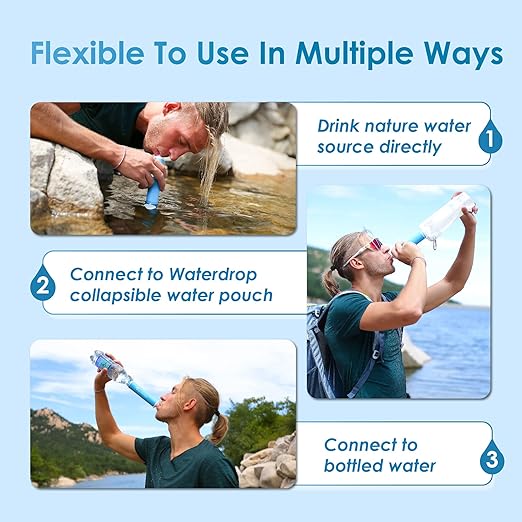 Waterdrop Gravity Water Filter Straw, Camping Water Filtration System, Water Purifier Survival for Travel, Backpacking and Emergency Preparedness, 1.5 gal Bag, 5 Stage Filtration