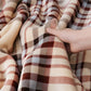 PU MEI Sherpa Fleece Throw Blanket 80" x 90" Reversible Plush Fluffy Large Big Blanket Lattice Flannel Blankets for All Season Use, Beige Stripe
