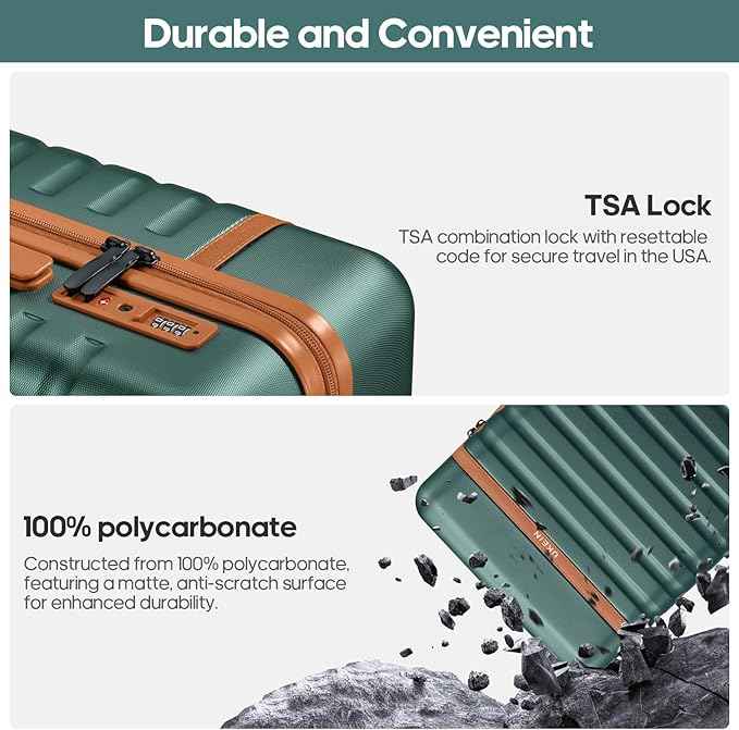 Luggage Sets 3 Piece, Carry On Luggage 20In With Spinner Wheels,PC Hardside Suitcase Set with TSA Lock,Durable Carry On Suitcase With Travel Backpack for Men (Dark Green, 3 piece set (BP/20inch))
