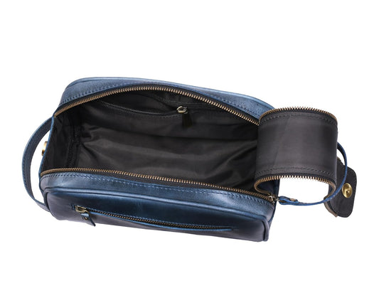 10" Premium Leather Toiletry Travel Pouch With Waterproof Lining | King-Size Handcrafted Vintage Dopp Kit By Aaron Leather Goods (Chestnut) - Roamly