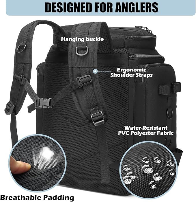 HAMBOLY Fishing Backpack with Rod Holders, 40L Tackle Box Backpack for Fishing Gear, Waterproof Fishing Bag for Men