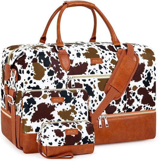 Weekender Bag for Women, Travel Duffel Bag Carry On Overnight Bag with Shoe Compartment Large Nylon Travel Weekend Tote Bag - Roamly