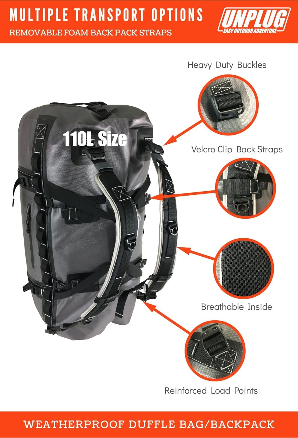 waterproof bags for camping duffle bag waterproof duffle bag backpack for travel 90l 60l 70l duffel duffle bag waterproof duffle bags for travel backpack duffel travel duffel bag backpack (110L SG) - Roamly