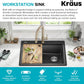 KRAUS Bellucci 28-inch Granite Workstation Drop In Top Mount Single Bowl Kitchen Sink in Metallic Black with Accessories, KGTW12-28MBL
