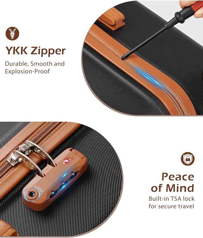 Coolife Carry On Luggage, Suitcase with Durable and Lightweight, carry on suitcase with ABS Hardshell, Dual Spinner Wheels, TSA Lock, and YKK Zipper (apricot black, S(20in)_carry on)