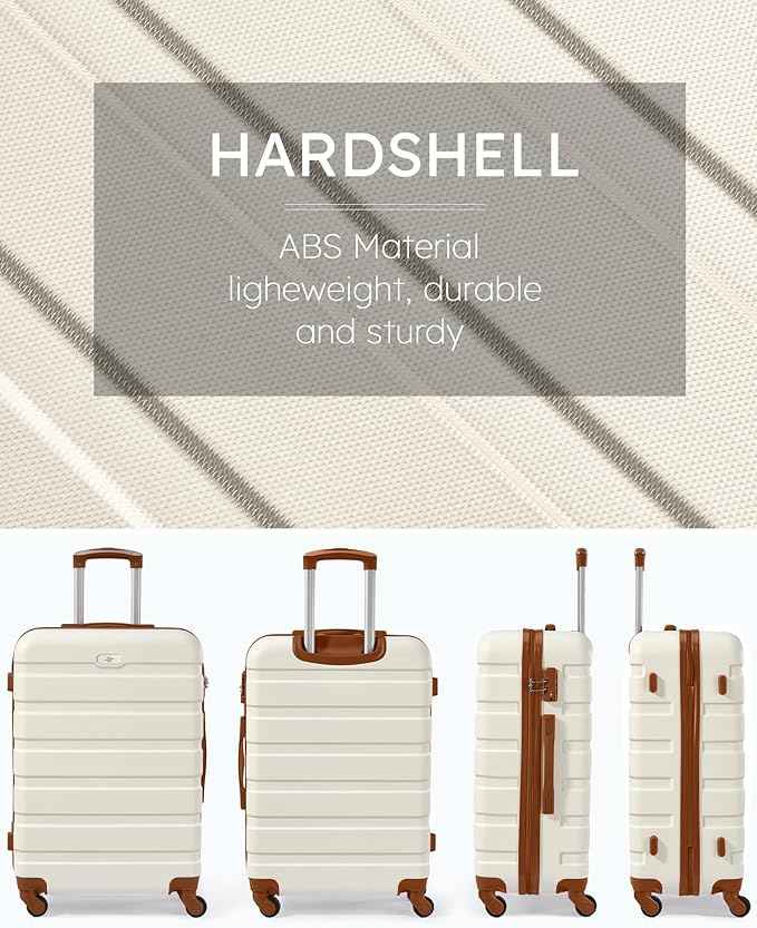 Suitour Luggage 3 Piece Sets Hard Shell Luggage Set with Spinner Wheels,TSA Lock,20 24 28 inch Travel Suitcase Sets (White Brown)