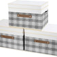 TYEERS Collapsible Storage Bins with Lids, Patchwork Design, Washable, Fabric Storage Boxes, 14.9x9.8x9.8 inches, 3 Pack, Gray