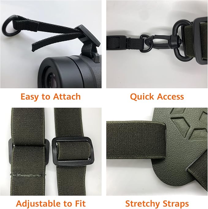 GAIARENA Binocular Harness - Adjustable Binocular Strap for Hunting, Hiking & Birding - Includes Lens Cleaning Cloth - Camo