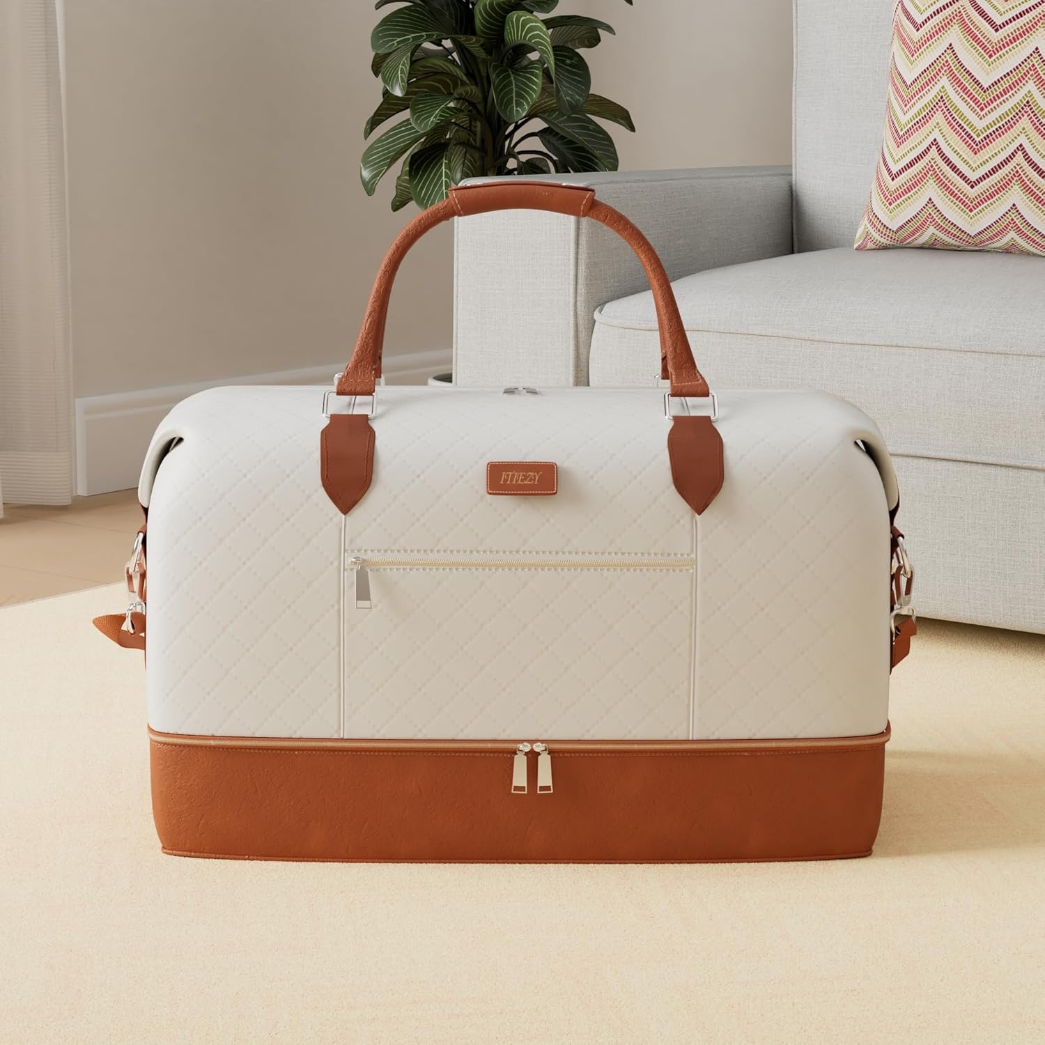 Weekender Bag for Women, Travel Duffel Bag Carry On Overnight Bag with Shoe Compartment Large Nylon Travel Weekend Tote Bag - Roamly