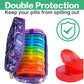 Serfeymi Weekly Travel Pill Organizer 2 Times A Day AM PM Rainbow Pill Box 7 Day with Zipper Canvas Pill Case, Medicine Organizer for Pills, Vitamins, Fish Oils - Green 01+ Purple 01