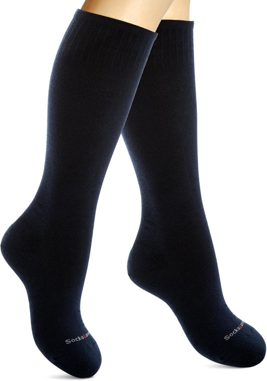 Cotton Compression Socks for Women & Men. 15-20 mmHg Support Knee-High Navy Blue M/L