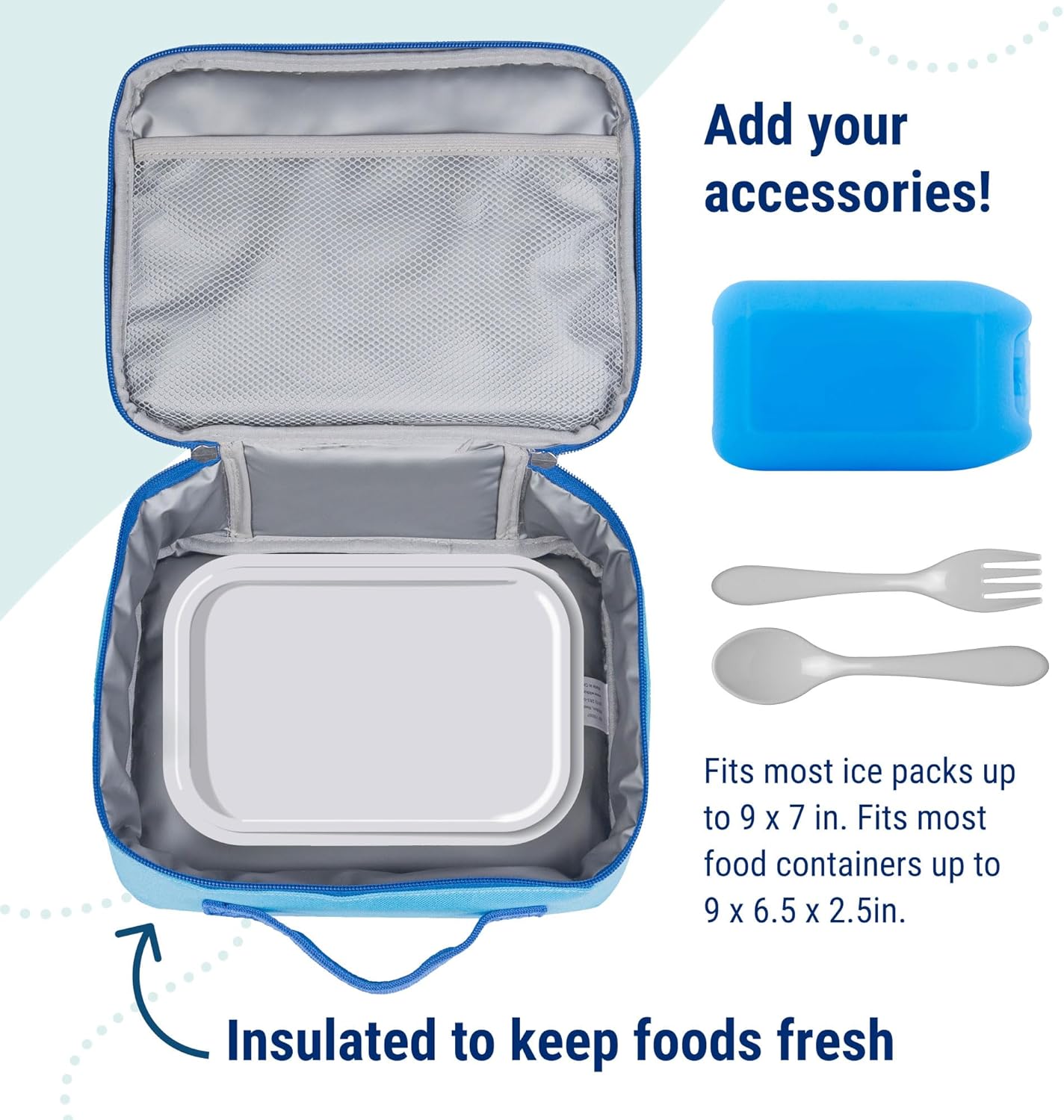 Wildkin Kids Insulated Lunch Box Bag for Boys & Girls, Reusable Kids Lunch Box is Perfect for Elementary, Ideal Size for Packing Hot or Cold Snacks for School & Travel Bento Bags (Sky Blue)