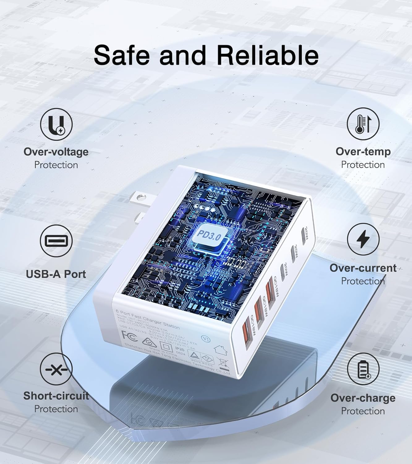 100W USB C Wall Charger,6-Port PD Fast USB C Charging Block,3 Type C+3Type A Multiport Plug,6 in 1 Charger Compatible with for iPhone 16/15/14/13/12/ProMax,iPad,AirPods4,Galaxy S25/S24,Watch,AirPorts - Roamly