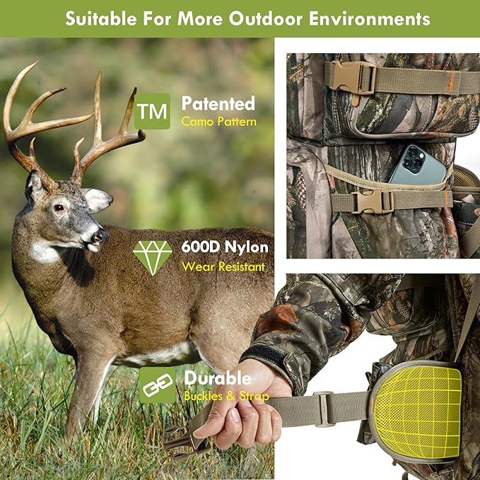 Hunting Backpack for Men, 60/80L Camo Backpack with Waterproof Rain Cover, 600D Hunting Pack for Hunters