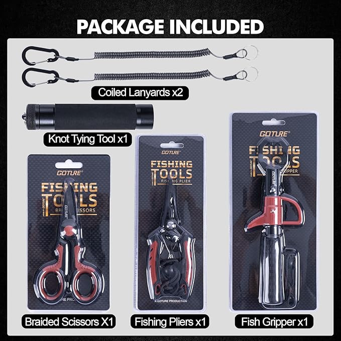 Goture Fishing Tool Kit,Fishing Pliers,Fillet Knife with Sheath,Fish Lip Gripper,Fish Hook Remover,Lanyard,Line Scissors,Sharpener,Stainless Steel Soap,Saltwater Gear Kit,Red/Pink,Gifts for Men/Women