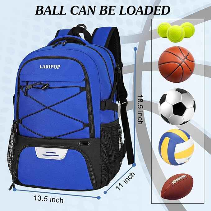 LARIPOP Basketball Backpack Large Basketball Bag with Ball Holder & Shoe Compartment for Youth Adults Men Women