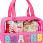 Snack Bag for Travel - Chenille Letter Clear Makeup Bag, Large Preppy Patch Snack Cosmetic Bag with Handle and Zipper, Cute Makeup Pouch Nylon&PVC Waterproof Toiletry Organizer Storage for Women Girls