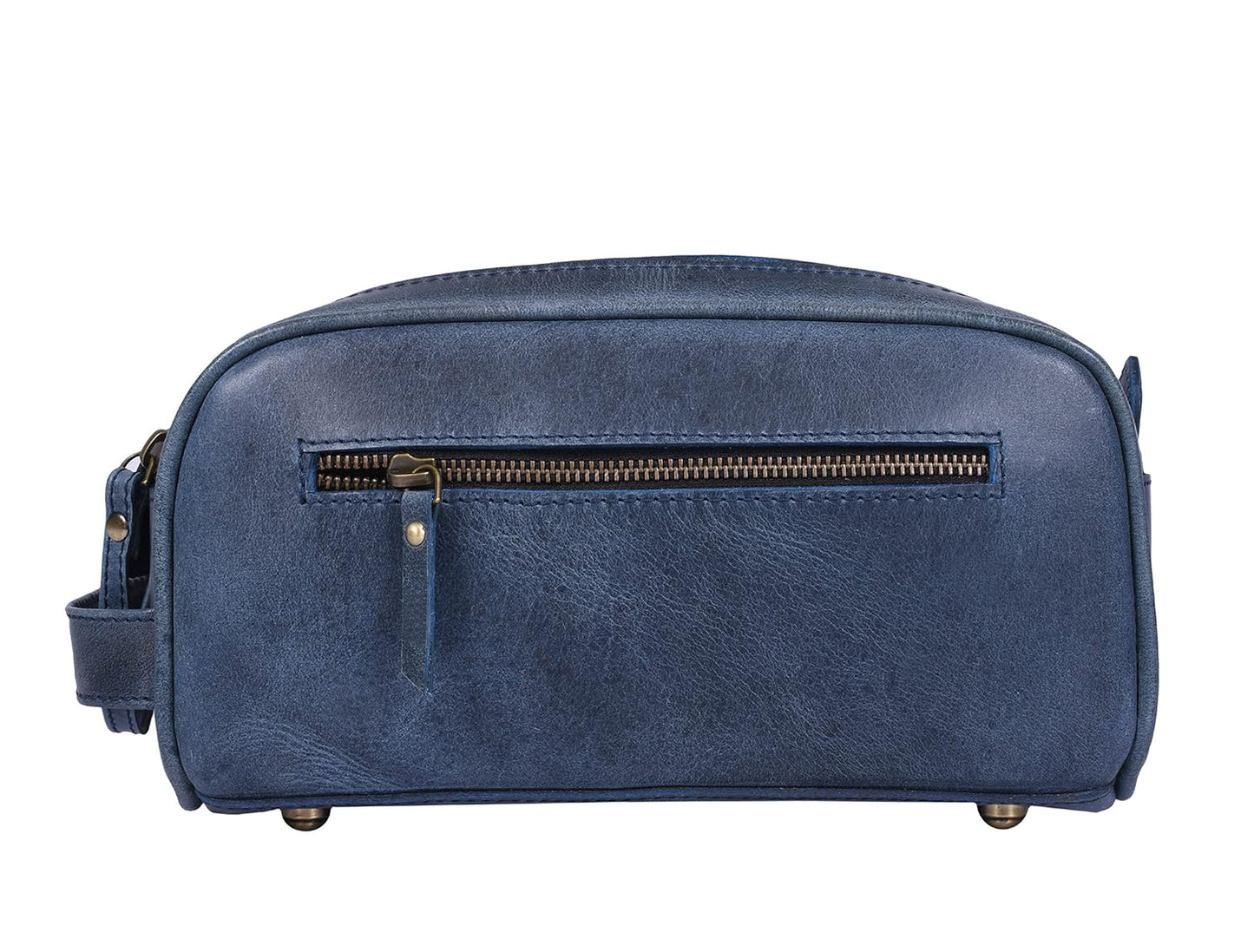 10" Premium Leather Toiletry Travel Pouch With Waterproof Lining | King-Size Handcrafted Vintage Dopp Kit By Aaron Leather Goods (Chestnut) - Roamly