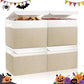 Large 22 Quart Linen Fabric Foldable Storage Bin Cube Organizer Basket with Flip-Top Lid & Handles, Clothes Blanket Box for Home, Office, Closet, Beige & White, 4 Pack 14.6 x 9.5 x 9.5”