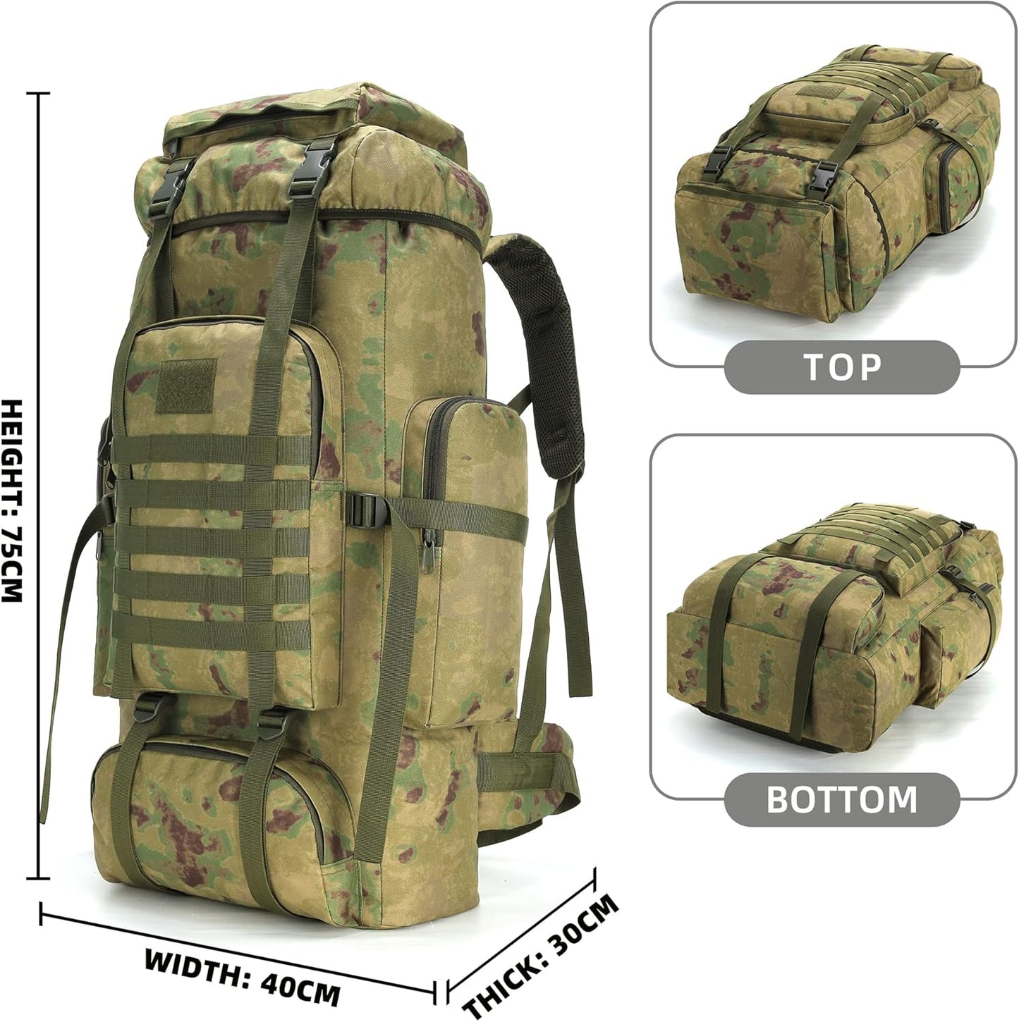 King'sGuard 70L Camping Hiking Backpack Tactical Backpack Military Molle Rucksack Backpack for Outdoor - Roamly