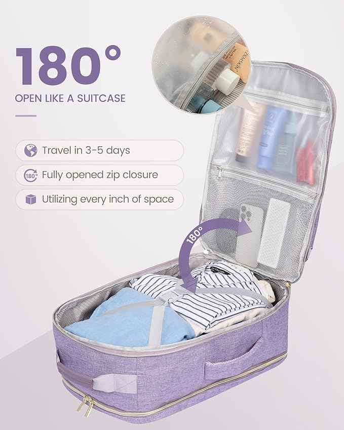 LOVEVOOK Travel Backpack for Women & Men 40L,Airline Approved Carry On Backpack Travel Essentials,TSA Carry on Luggage,Waterproof Personal Item Travel Bag,Suitcase with 3 Packing Cubes,Taro Purple
