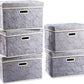 PRANDOM Foldable Storage Bins with Lids [5-Pack] Fabric Decorative Storage Box Cubes Organizer Containers Baskets with Cover Handles Divider for Bedroom Closet Living Room Grey 14.9x9.8x9.8 Inch