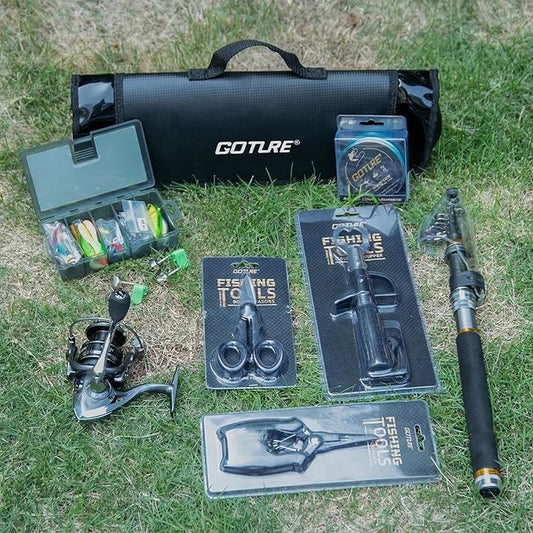 Goture Fishing Rod and Reel Combos,1.8M-2.7M Telescopic Fishing Pole Spinning Reel Line Lures Set with Carrier Bag,Telescopic Rod Kit for Starter Travel Saltwater Freshwater Gear Gift