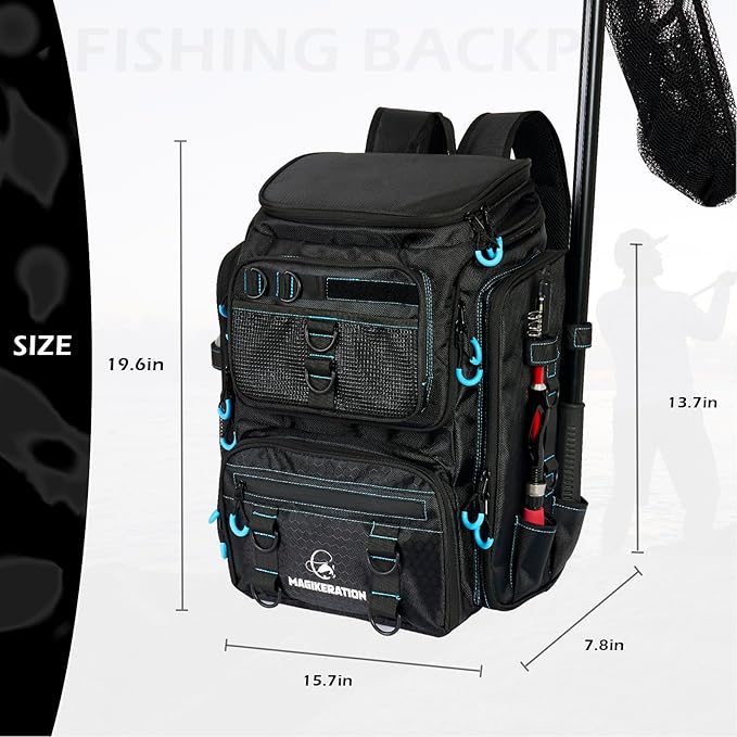 Fishing Backpack with Rod Holders,900D Oxford Water-Resistant Fishing Gear,42L Large Storage Tackle Bag for Men