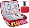 Electronics Organizer - Travel Cable Organizer Bag, Water Resistant Double Layers Pouch for Cord, iPhone, iPad Mini - Gift for Men Electronic Accessories Storage Case with 5 Cable Ties, Red
