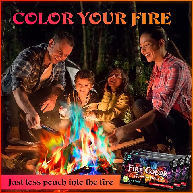 MEKER Fire Color Changing Packets - Fire Pit, Campfires, Outdoor Fireplaces, Bonfire - Magic Colorful Changing Fire - Perfect Fire Camping Accessories for Kids & Adults (48 Pack)