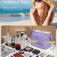 Bridesmaid Gift, Initial Makeup Bags, Personalized Double Layer Cosmetic Bag with Makeup Brush Organizer, Waterproof, Large Capacity PU Leather Travel Toiletry Bag