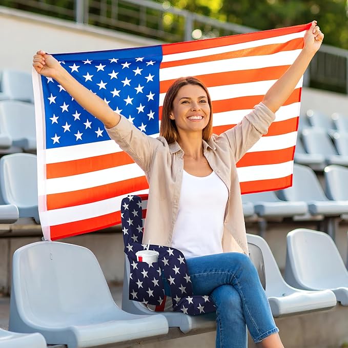 ACELETIQS Heated Stadium Seats for Bleachers with Back Support – USB Battery Included - Upgraded 3 Levels of Heat - Foldable Chair - 4 Pockets, Cup Holder - for Camping, Games & Sports (USA Flag)