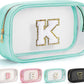YOOLIFE Initial Clear Makeup Bag | Travel Clear Makeup Bag | Travel Beach Toiletry Bag | Car Organizer Essentials for Women | Waterproof Large Clear Travel Toiletry Bag | Teacher Birthday Gifts Blue K
