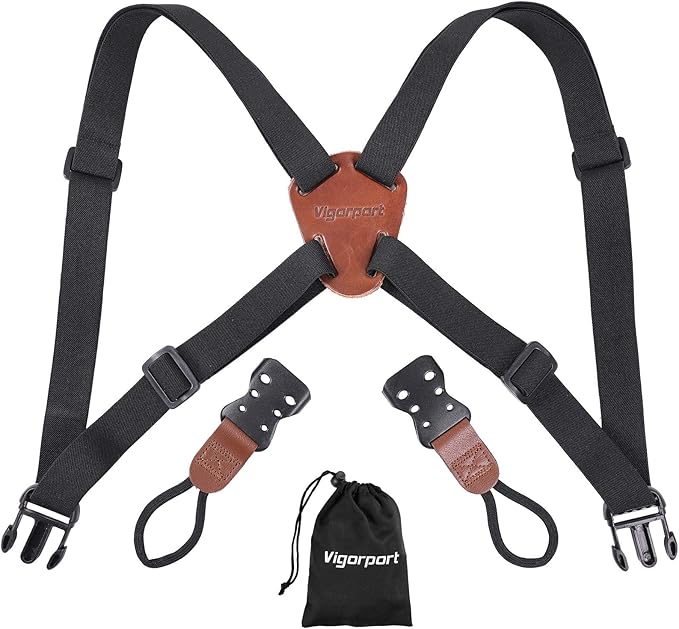 Vigorport Camera Strap,Cross Shoulder Straps for Binoculars, Rangefinders,Harness Strap Compatible with Canon, Nikon, Sony and DSLR SLR Cameras-Brown