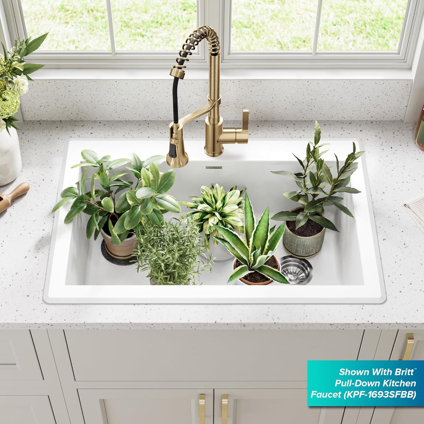 KRAUS Forteza 33-inch Granite Drop In/Undermount Single Bowl White Kitchen Sink, KGD-54WHITE