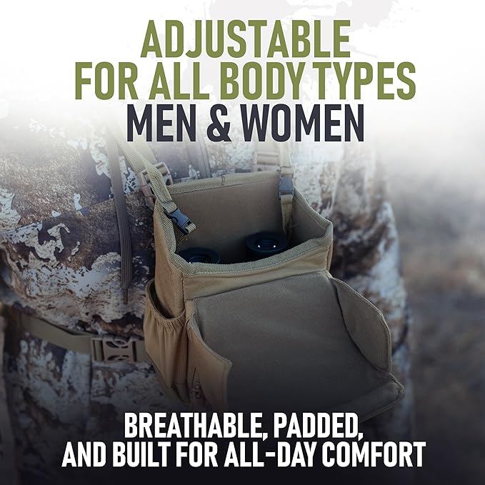 Binocular Harness Chest Pack - Lightweight Hunting Chest Rig with Rangefinder Pouch, MOLLE System Bino Harness for Bow Hunting, Tactical Chest Pack for Men, Veteran Owned Gear, Coyote