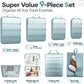 Veken 9/11 Set Compression Packing Cubes for Travel Essentials,Compressible Expandable Large Luggage Suitcase Organizer Bags for Clothing,Durable Space Saver Storage Bags with Toiletry Bags(Blue Gray)