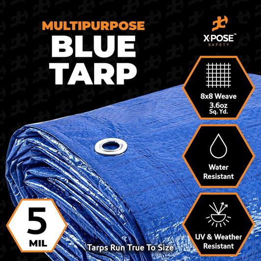 Better Blue Poly Tarp 12' x 12' - Multipurpose Protective Cover - Lightweight, Durable, Waterproof, Weather Proof - 5 Mil Thick Polyethylene - by Xpose Safety