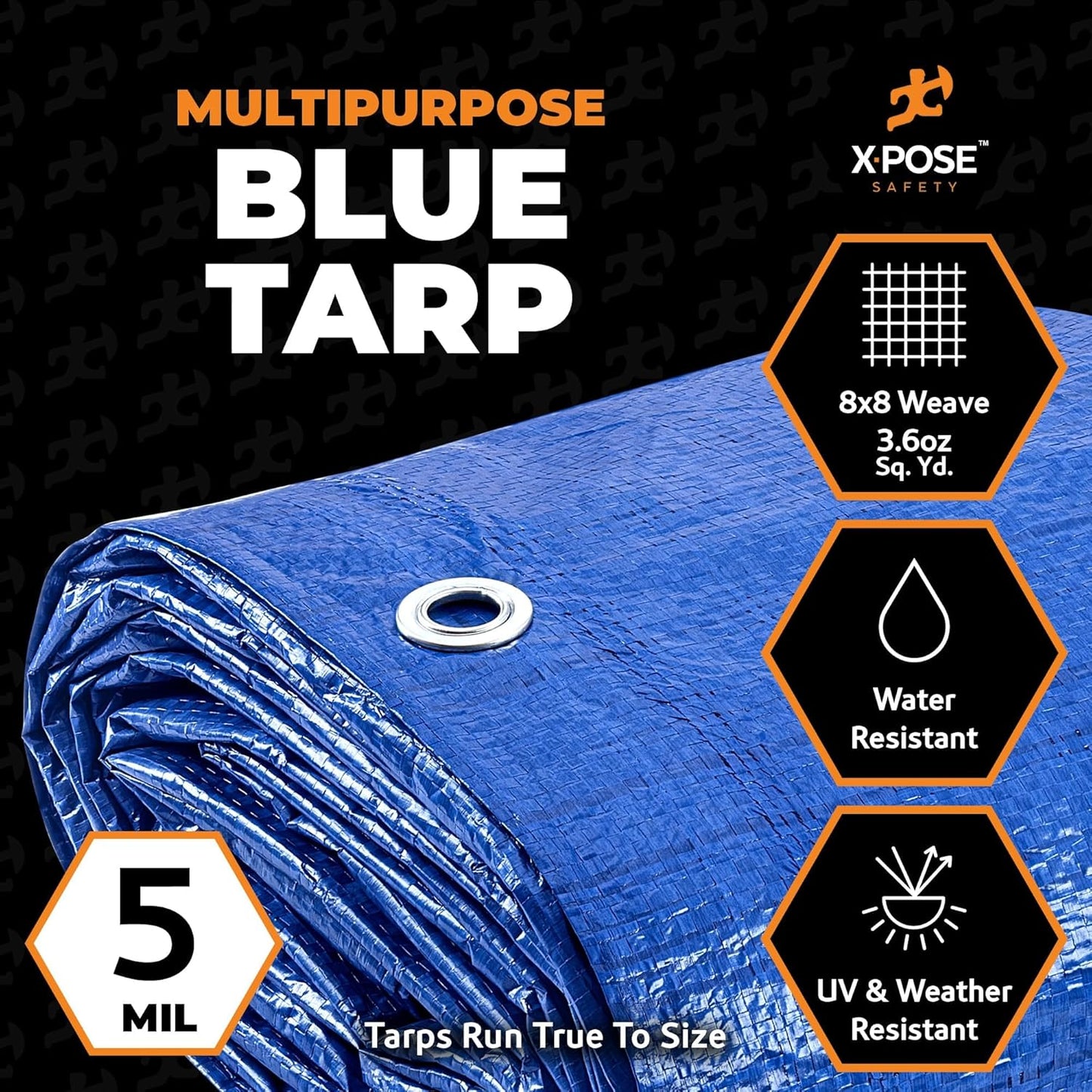 Better Blue Poly Tarp 24' x 36' - Multipurpose Protective Cover - Lightweight, Durable, Waterproof, Weather Proof - 5 Mil Thick Polyethylene - by Xpose Safety